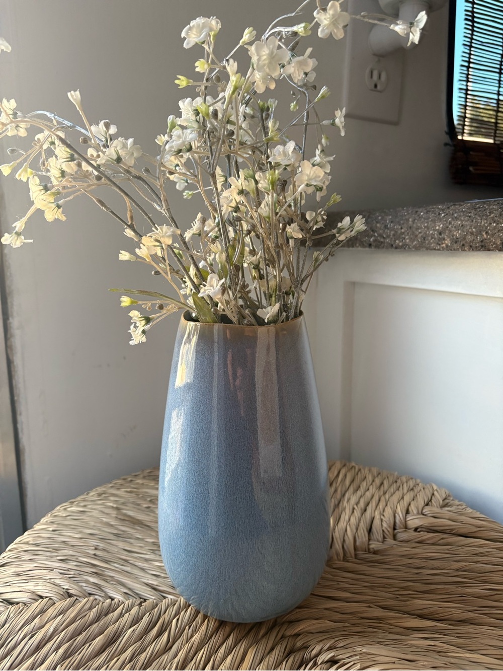 Blue Ceramic Vase with Glossy Finish - Home Accents